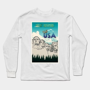 Mount Rushmore Retro Travel Poster Long Sleeve T-Shirt